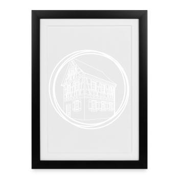 Dessin du cercle de la maison en ligne - Affiche encadrée (27 × 37 cm) - noir - Devant