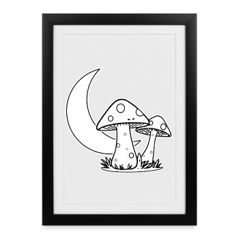 T-shirt Gobelincore Lune et Champignons - Affiche encadrée (27 × 37 cm) - noir - Devant