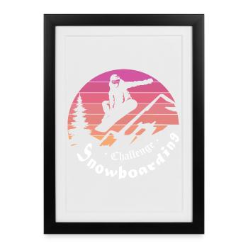 Snowboarder silhouette over mountain sunset - Framed poster (27 × 37 cm) - black - Front