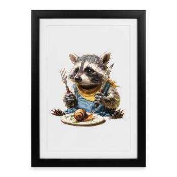 Chef raton laveur avec fourchette et couteau - Affiche encadrée (27 × 37 cm) - noir - Devant