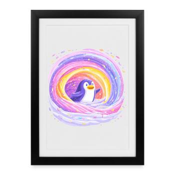 Manchot arc-en-ciel dans le vortex - Affiche encadrée (27 × 37 cm) - noir - Devant