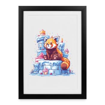 Panda rouge sur le château de glace - Affiche encadrée (27 × 37 cm) - noir - Devant