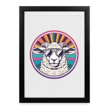 Mouton solaire avec des lunettes de soleil rétro - Affiche encadrée (27 × 37 cm) - noir - Devant