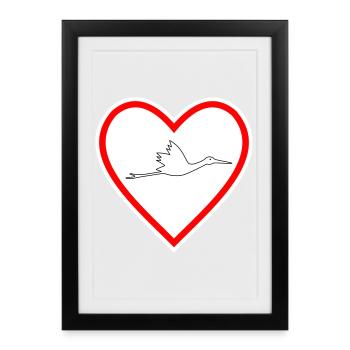 Cigogne du Cœur - Affiche encadrée (27 × 37 cm) - noir - Devant