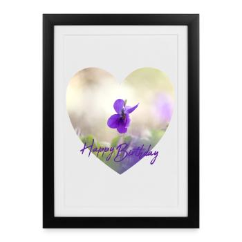Fleur en cœur pour un design d’anniversaire Fleur violette violette - Affiche encadrée (27 × 37 cm) - noir - Devant