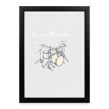 Diagramme Batterie Classique Vintage - Affiche encadrée (27 × 37 cm) - noir - Devant