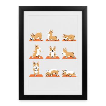 Postures de yoga Corgi pour chiens Fans de yoga - Affiche encadrée (27 × 37 cm) - noir - Devant