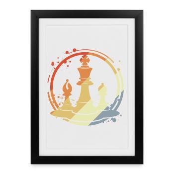 Pièces d’échecs dans un style rétro - Affiche encadrée (27 × 37 cm) - noir - Devant