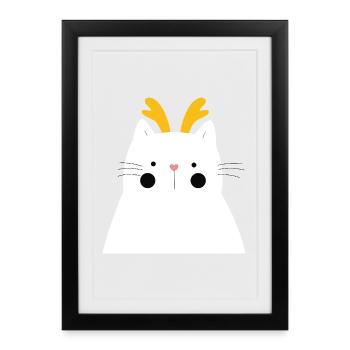White cat with golden antlers - Framed poster (27 × 37 cm) - black - Front