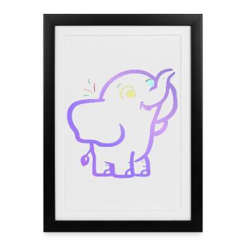 Fröhlicher, lila Umriss Elefant - Gerahmtes Poster (27 × 37 cm) - Schwarz - Vorne
