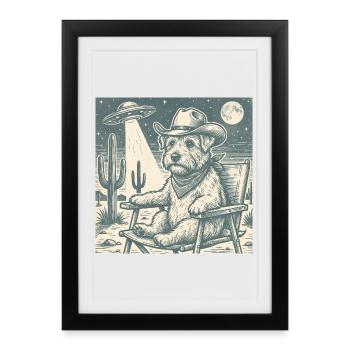 Cowboy Dog and UFO Desert Night Scene - Framed poster (27 × 37 cm) - black - Front