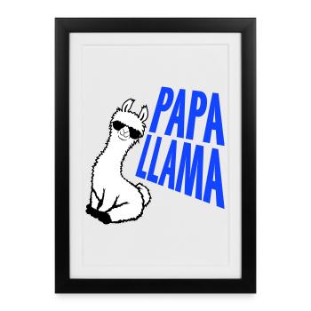 Papa Llama Lunettes de soleil cool assis Animal drôle - Affiche encadrée (27 × 37 cm) - noir - Devant