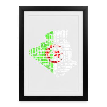 Carte d'Algérie en couleur drapeau et 48 wilayas - Framed poster (27 × 37 cm) - black - Front