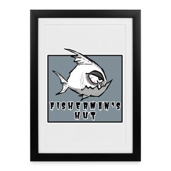 Funny Fisherman Motif in Cartoon Style, Fisherman - Framed poster (27 × 37 cm) - black - Front