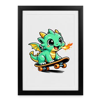 Little Dragon Skateboarder - Framed poster (27 × 37 cm) - black - Front