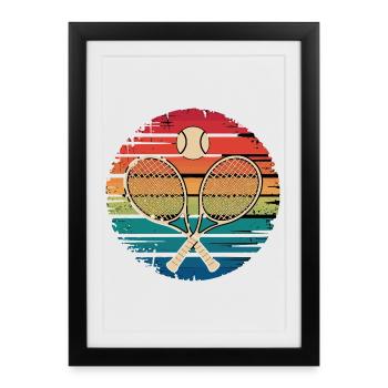 Retro tennis with crossed tennis rackets and - Framed poster (27 × 37 cm) - black - Front