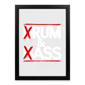 Drum & Bass Rum & Ass Drum Batteur drôle - Affiche encadrée (27 × 37 cm) - noir - Devant
