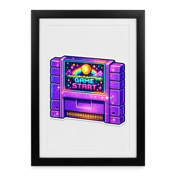 Néon Retro Arcade Start - Affiche encadrée (27 × 37 cm) - noir - Devant