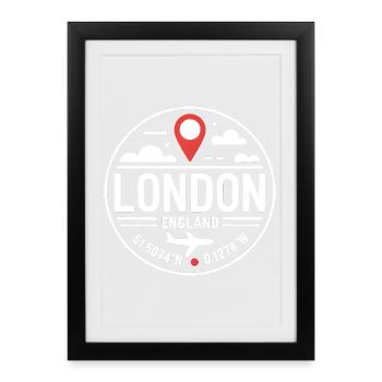 Motif de voyage des coordonnées anglaises de Londres - Affiche encadrée (27 × 37 cm) - noir - Devant