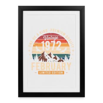 Février 1972 Anniversaire Vintage Février 1972 - Affiche encadrée (27 × 37 cm) - noir - Devant