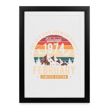 Février 1974 Anniversaire Vintage Février 1974 - Affiche encadrée (27 × 37 cm) - noir - Devant