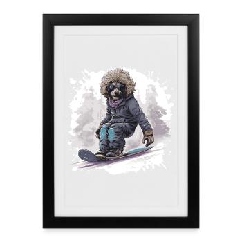 Caniche Dog Snowboard - Affiche encadrée (27 × 37 cm) - noir - Devant
