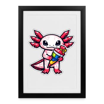Axolotl with school cone for school enrollment - Framed poster (27 × 37 cm) - black - Front