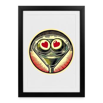 Heart Eyes Martini Retro - Framed poster (27 × 37 cm) - black - Front