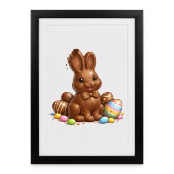 Schokoladenhase mit Ostereiern - Gerahmtes Poster (27 × 37 cm) - Schwarz - Vorne