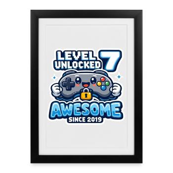 Niveau 7 Débloqué Anniversaire génial 2019 - Affiche encadrée (27 × 37 cm) - noir - Devant