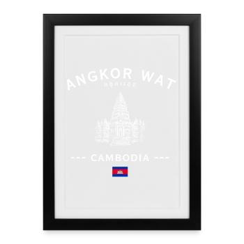 Angkor Wat Silhouette Cambodge - Affiche encadrée (27 × 37 cm) - noir - Devant