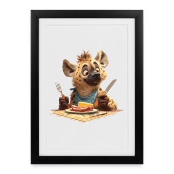Hyène affamée à table - Affiche encadrée (27 × 37 cm) - noir - Devant