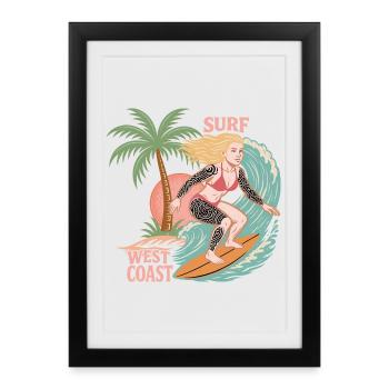 Surf sur la côte ouest - Affiche encadrée (27 × 37 cm) - noir - Devant