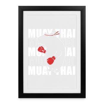 Boxe thaïlandaise kickboxer kickboxing Muay thaï - Affiche encadrée (27 × 37 cm) - noir - Devant
