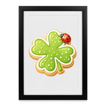 Biscuit trèfle avec Ladybug - Affiche encadrée (27 × 37 cm) - noir - Devant