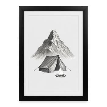 Tente de montagne près du feu - Affiche encadrée (27 × 37 cm) - noir - Devant