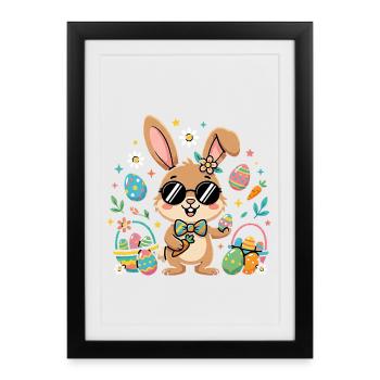 Joyeuses Pâques, Cool Bunny - Affiche encadrée (27 × 37 cm) - noir - Devant