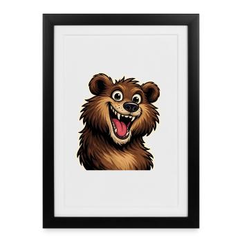 Ours brun souriant dans un style dessin animé. - Affiche encadrée (27 × 37 cm) - noir - Devant