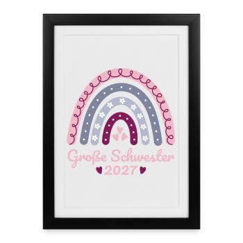 Große Schwester 2027 Boho Regenbogen pastell - Gerahmtes Poster (27 × 37 cm) - Schwarz - Vorne