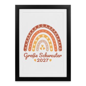 Große Schwester 2027 Boho Regenbogen  - Gerahmtes Poster (27 × 37 cm) - Schwarz - Vorne