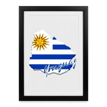 Map with the flag of Uruguay, I love Uruguay - Framed poster (27 × 37 cm) - black - Front