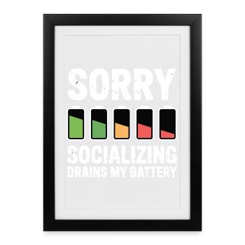 Joke about sociable, exhausted introverts - Framed poster (27 × 37 cm) - black - Front