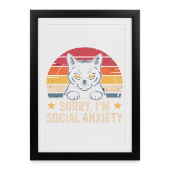 Anxiété sociale du chat noir rétro - Affiche encadrée (27 × 37 cm) - noir - Devant