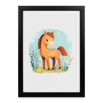 Cheval sur la prairie - Affiche encadrée (27 × 37 cm) - noir - Devant