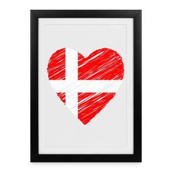 Cœur Danois — Drapeau Danemark Brush - Affiche encadrée (27 × 37 cm) - noir - Devant