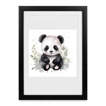 Panda câlin ami en aquarelle - Affiche encadrée (27 × 37 cm) - noir - Devant
