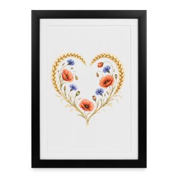 Wheat Heart Poppy Cornflower Flowers Nature Motif - Framed poster (27 × 37 cm) - black - Front