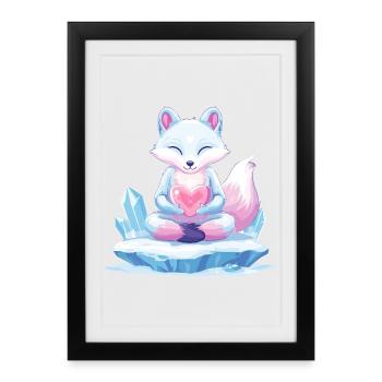 Renard de glace pastel avec cœur - Affiche encadrée (27 × 37 cm) - noir - Devant