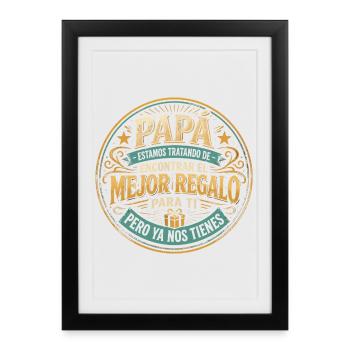 Meilleur cadeau pour enfants Papa design espagnol - Affiche encadrée (27 × 37 cm) - noir - Devant