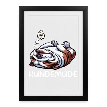 Chien fatigué Bouledogue anglais Tyran Propriétaire de tyran - Affiche encadrée (27 × 37 cm) - noir - Devant